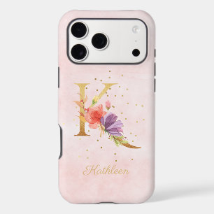 Watercolor Floral Monogram Name Initial K Letter
