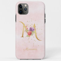 Watercolor Floral Monogram Name Initial M Letter