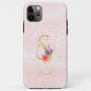 Watercolor Floral Monogram Name Initial S Letter Case-Mate iPhone Case
