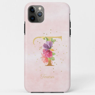 Watercolor Floral Monogram Name Initial T Letter Case-Mate iPhone Case
