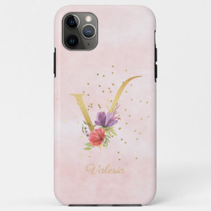 Watercolor Floral Monogram Name Initial V Letter Case-Mate iPhone Case