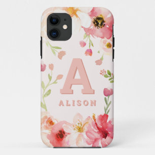 Watercolor floral monogram  + name personalise Case-Mate iPhone case