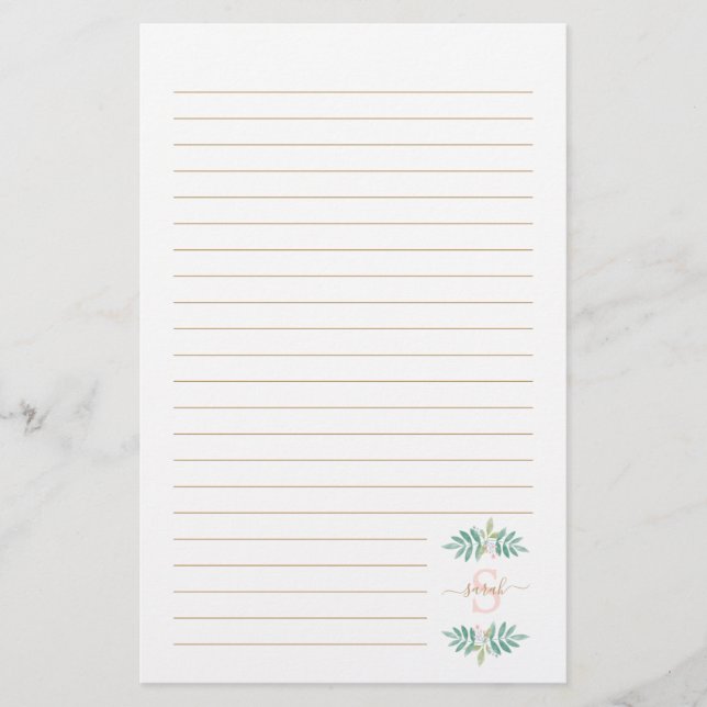 Watercolor Floral Monogram Stationery (Front)