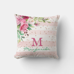 Watercolor Floral Monogram With Name Girl Cushion