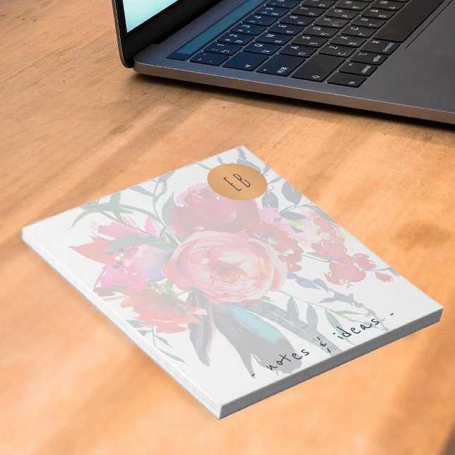 Watercolor floral monogrammed copper circle classy notepad (Creator Uploaded)