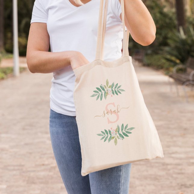 Watercolor Floral Monogrammed Tote Bag (Creator Uploaded)