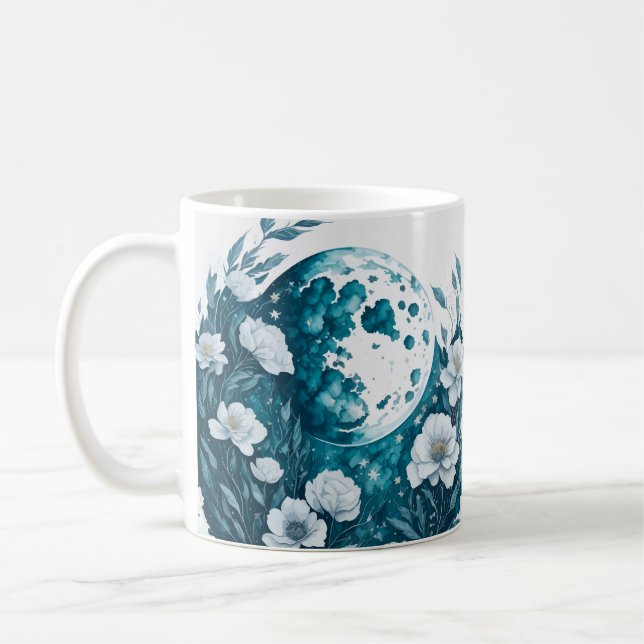 Watercolor Floral Moon Celestial Coffee Mug (Left)