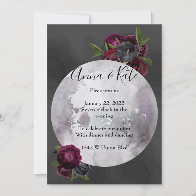 Watercolor floral moon wedding invitation  (Front)