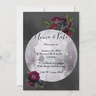 Watercolor floral moon wedding invitation 