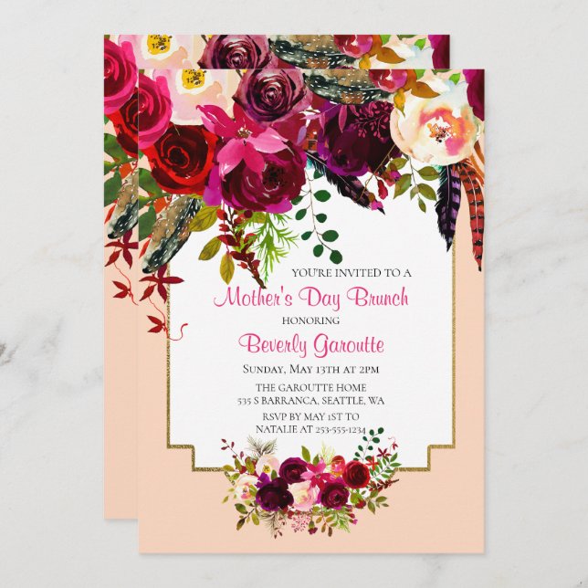 Watercolor Floral Mother's Day Brunch Invitation (Front/Back)