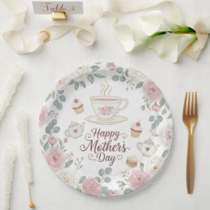 Watercolor Floral Mother's Day Tea Party  Paper Plate