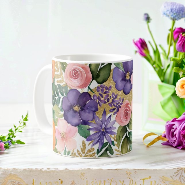 Watercolor floral Mug with Gold Accents (Creator Uploaded)