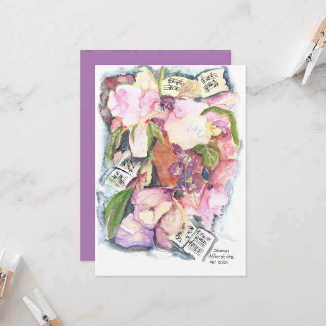 Watercolor floral music agenda invitation (Front/Back In Situ)