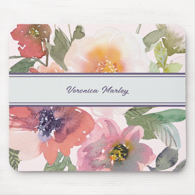 Watercolor Floral Name Mousepad Template (Front)
