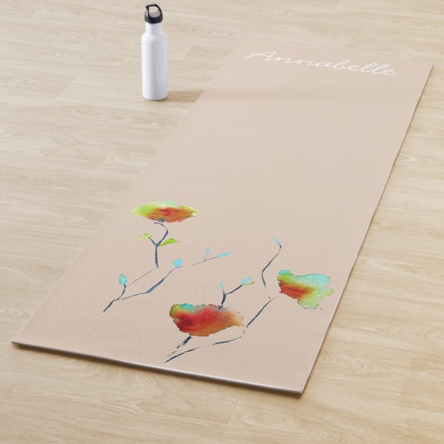 Watercolor floral name vibrant energetic art yoga mat (In Situ)