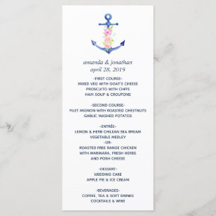 Watercolor Floral Nautical Wedding Menu