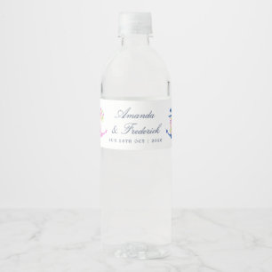 Watercolor Floral Nautical Wedding Water Bottle Label