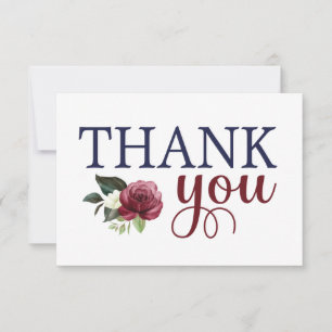 Watercolor Floral Navy & Maroon Thank You Card