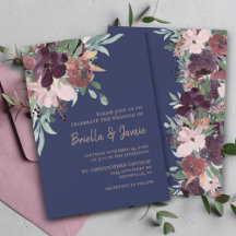 Watercolor Floral Navy Plum & Rose Gold Wedding