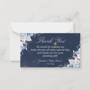watercolor floral navy  thank you baby shower  card