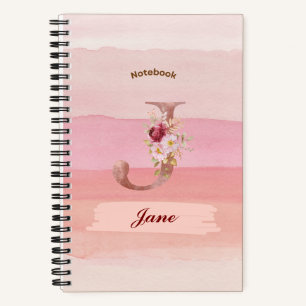 Watercolor Floral Notebook - Initial J