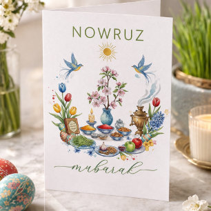 Watercolor Floral Nowruz Mubarak- Greeting Card