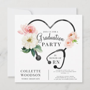 Watercolor Floral Nurse Graduation  Invitation