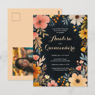 Watercolor Floral on Dark Quinceañera CUSTOM Photo Postcard