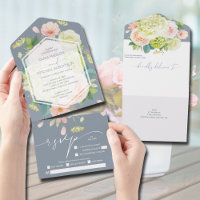 Watercolor Floral on Dusty Blue Wedding