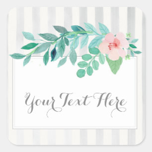 Watercolor Floral on Modern Stripes Coral & Aqua Square Sticker