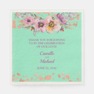 Watercolor Floral on Neo Mint with Rose Gold Napkin