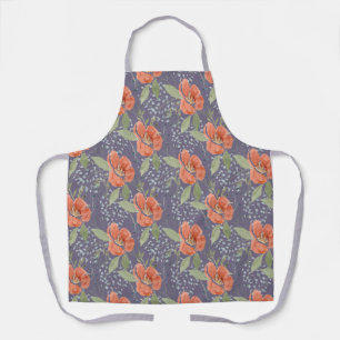 Watercolor Floral on Plum Background Apron