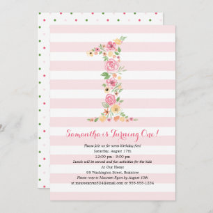 Watercolor Floral One First Birthday Invitation