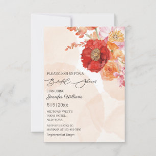 watercolor floral orange bridal shower invitation