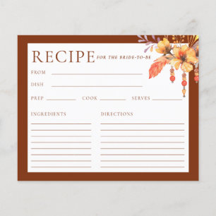 Watercolor Floral Orange Bridal Shower Recipe Card