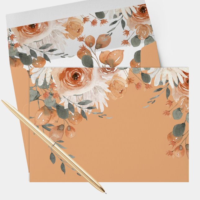 Watercolor Floral Orange Peach Wedding Envelopes (Watercolor Floral Light Orange Wedding Envelopes)
