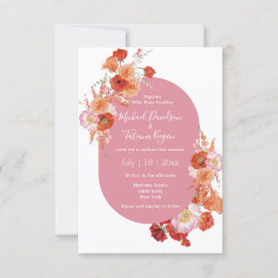 watercolor floral orange pink & summer wedding invitation