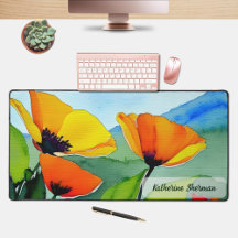 Watercolor Floral Orange Yellow California Poppies