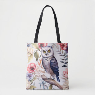 Watercolor Floral Owl Seamless Pattern Tote Bag