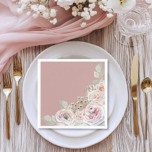 Watercolor Floral  Pale Pink Birthday Napkin