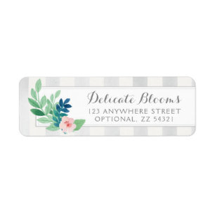 Watercolor Floral Pansy Stripes Return Address