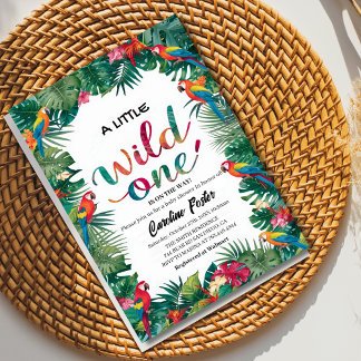 Watercolor floral parrots Girl baby shower Invitation