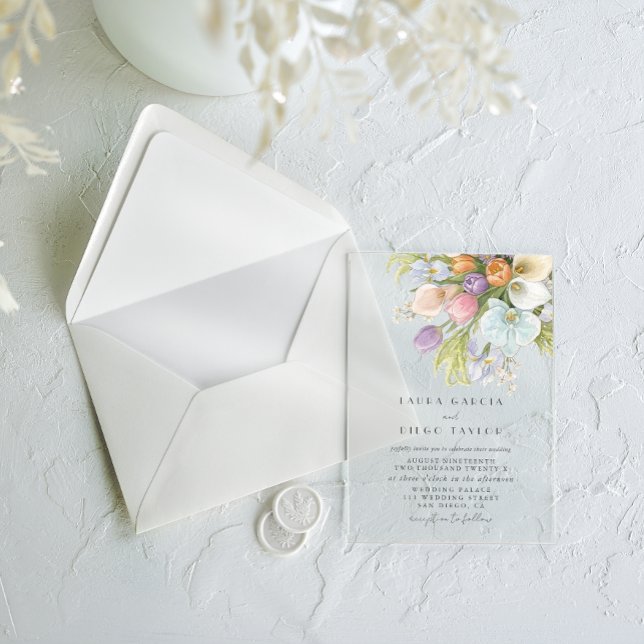 Watercolor Floral Pastel Wedding Acrylic Invitations (Creator Uploaded)
