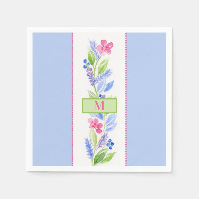 Watercolor Floral Pastels NAME INITIAL Napkin (Front)