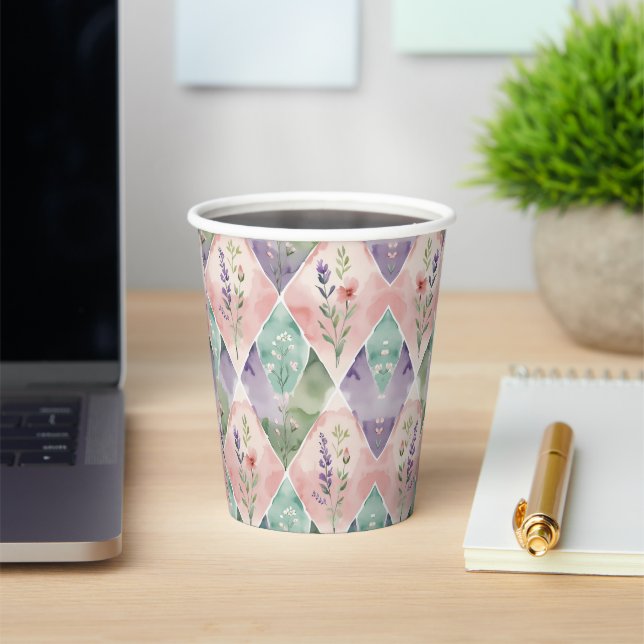 Watercolor Floral Patchwork Paper Cups (Insitu)