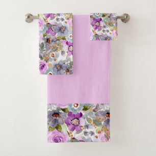 Watercolor Floral Pattern 3 Ring Binder Bath Towel Set