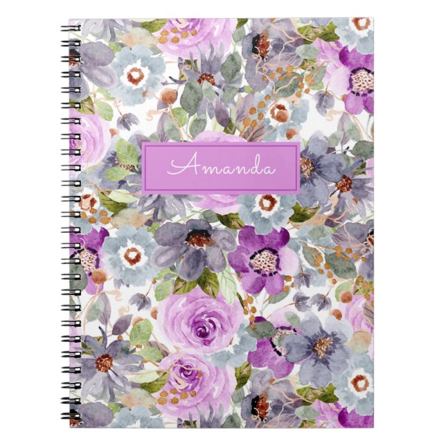 Watercolor Floral Pattern 3 Ring Binder Notebook (Front)