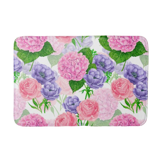 Watercolor floral pattern bath mat (Front)