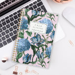 Watercolor Floral Pattern Blue Pink Monogram 2024 Planner<br><div class="desc">Personalise this planner with your name in dark green italics framed by a white rectangle,  on a watercolor botanical pattern of blue hydrangeas,  fancy tulips and green foliage on a pink background.</div>