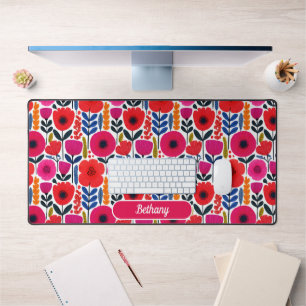 Watercolor Floral Pattern BOHO Aesthetic Name Desk Mat